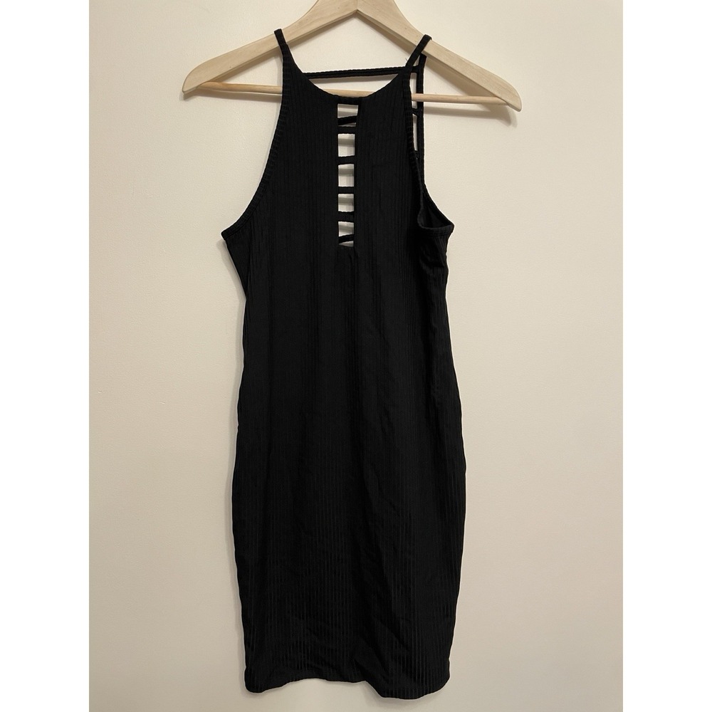 Victoria Sport Dress Women Small Black Strappy Sleeveless Ribbed Stretch Bodycon